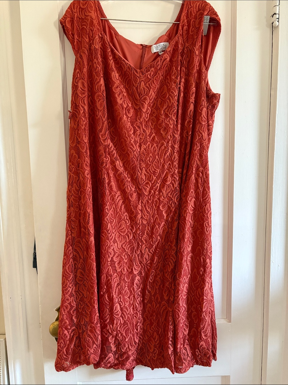 Sabina Coral-Red Lace Midi Dress
